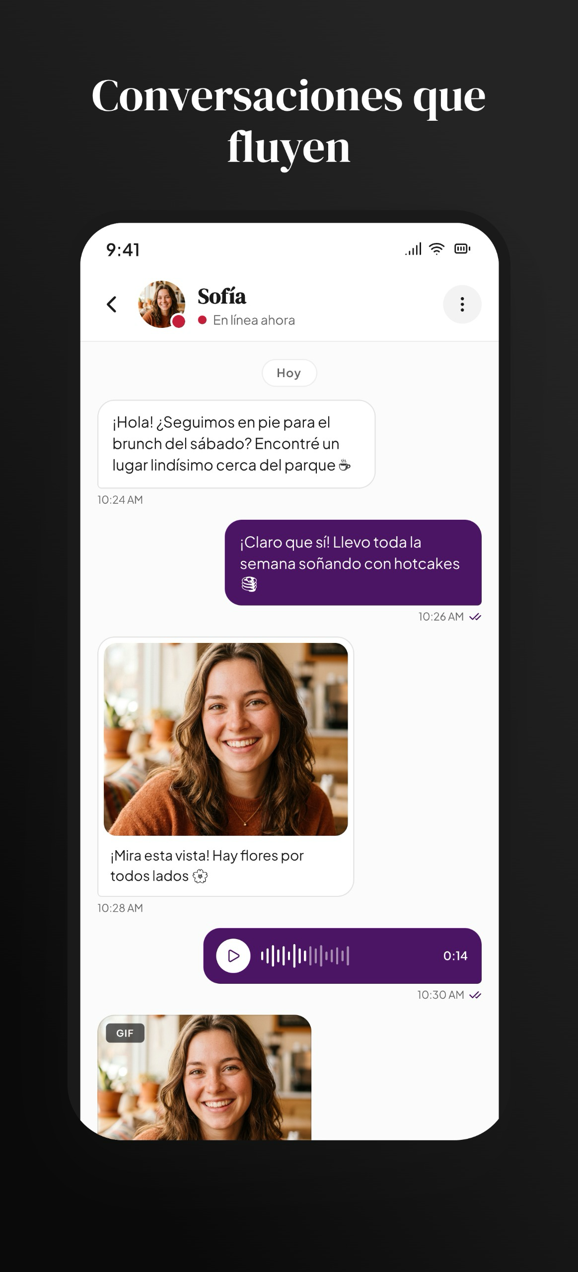 Shuggar app - conversación con fotos y notas de voz